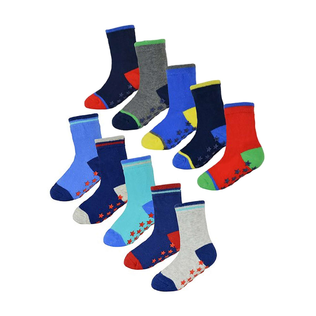 10 Pack Baby Boy Cotton Rich Non Slip Socks with Star Grippers