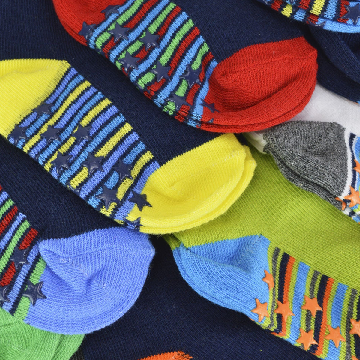 10 Pack Baby Boy Cotton Rich Non Slip Socks with Star Grippers