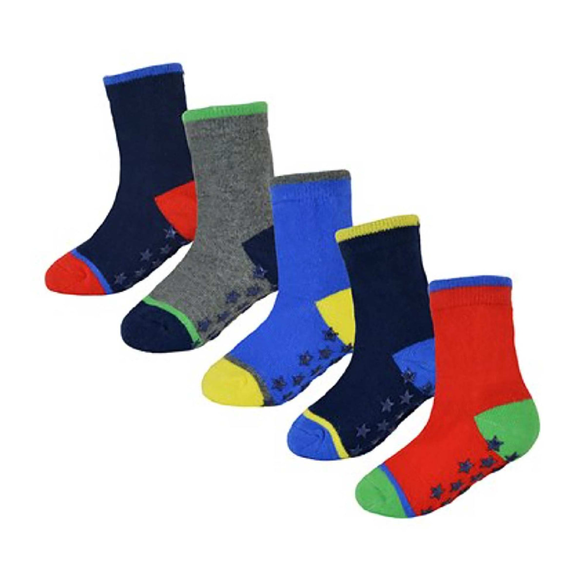 10 Pack Baby Boy Cotton Rich Non Slip Socks with Star Grippers