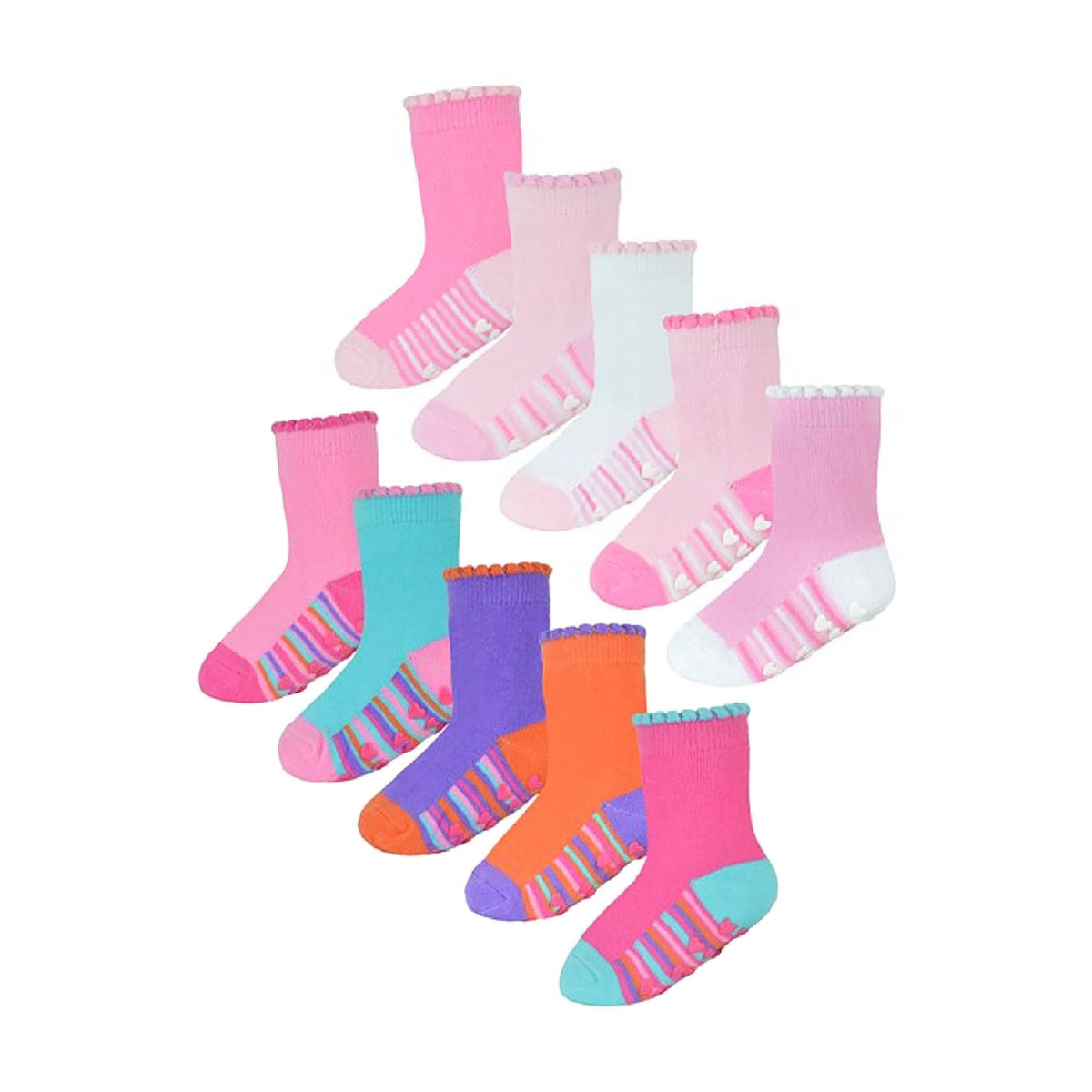 10 Pack Baby Girl Soft Cotton Colorful Non Slip Heel & Toe Socks