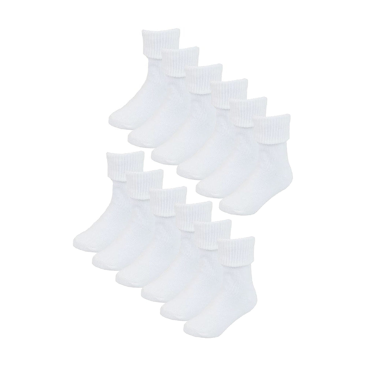 6 Pack Baby Girl & Boy Soft Cotton Turn Over Top Socks (3 Sizes)