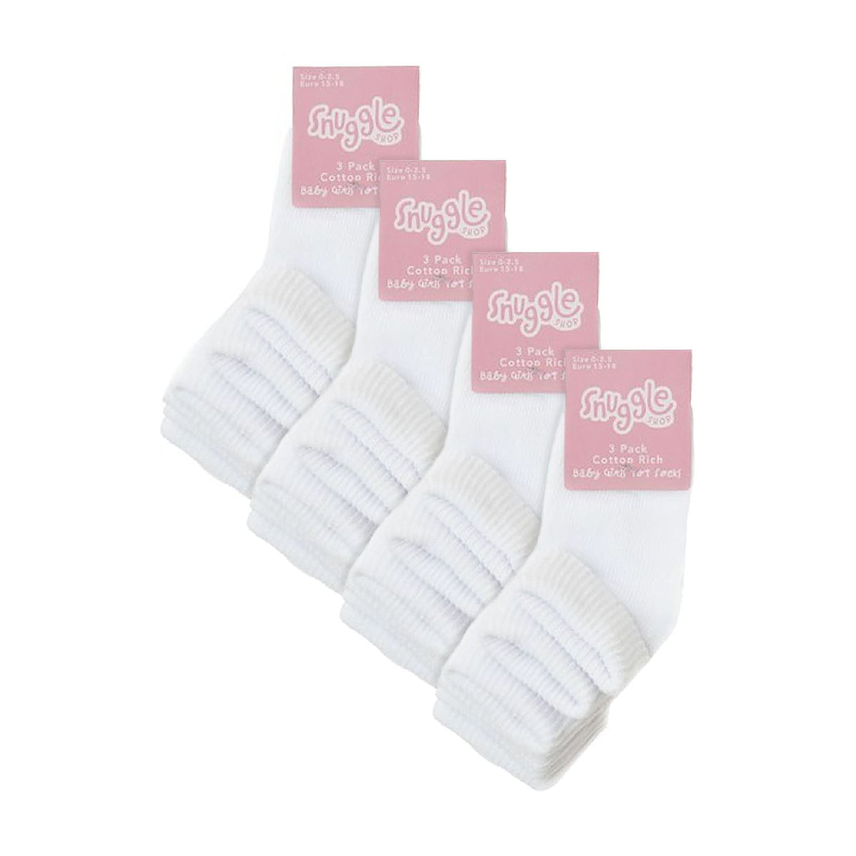 6 Pack Baby Girl & Boy Soft Cotton Turn Over Top Socks (3 Sizes)