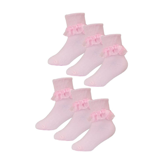 6 Pack Baby Girl Soft Cotton Rich Frilly Lace Socks (3 Sizes)