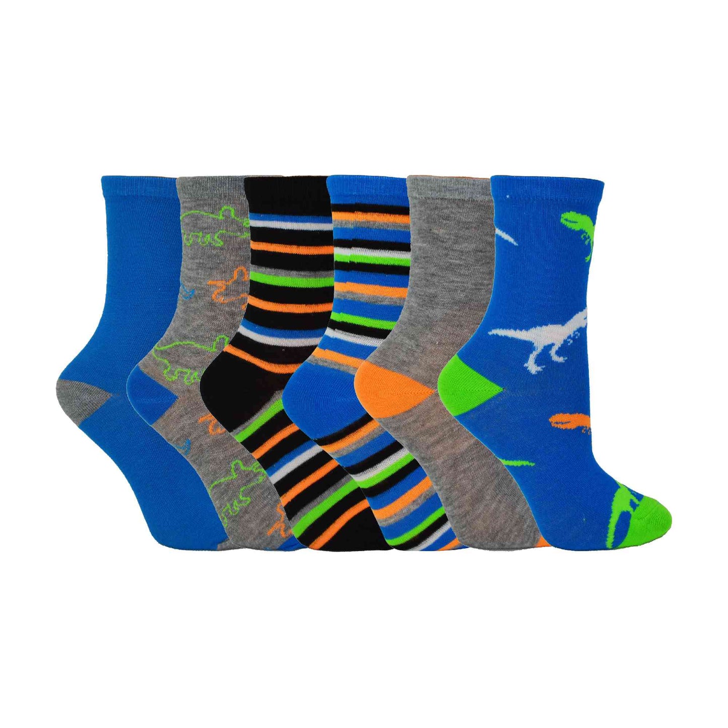 6 Pack Boys Funky Patterned Novelty Crew Socks