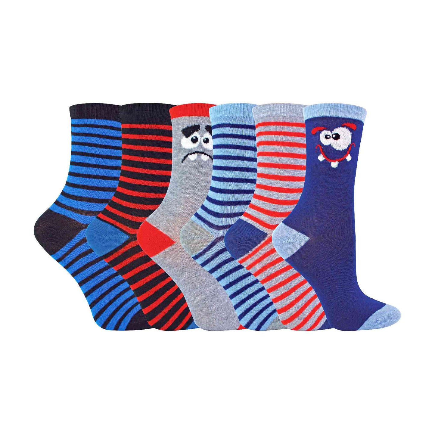 6 Pack Boys Funky Patterned Novelty Crew Socks