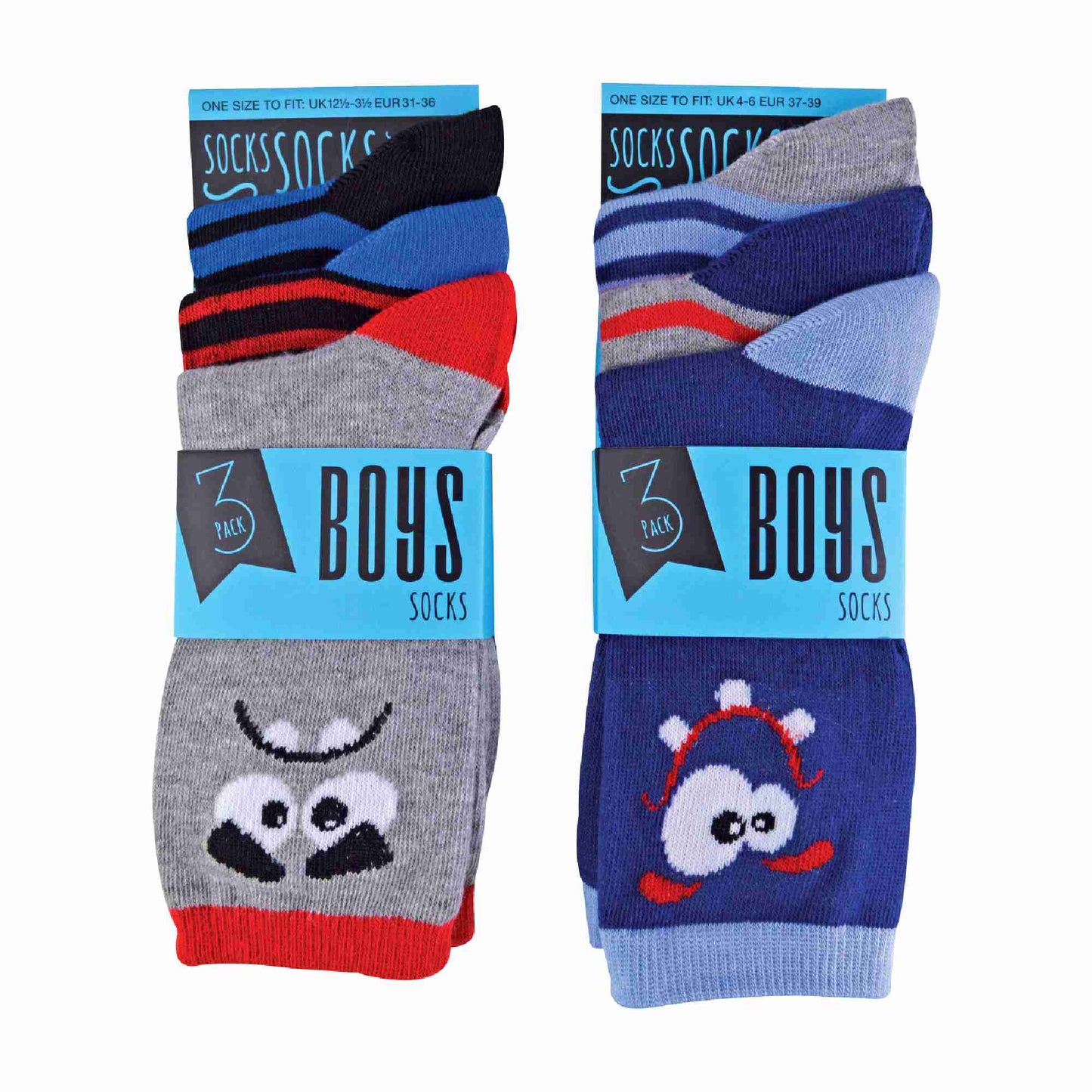 6 Pack Boys Funky Patterned Novelty Crew Socks