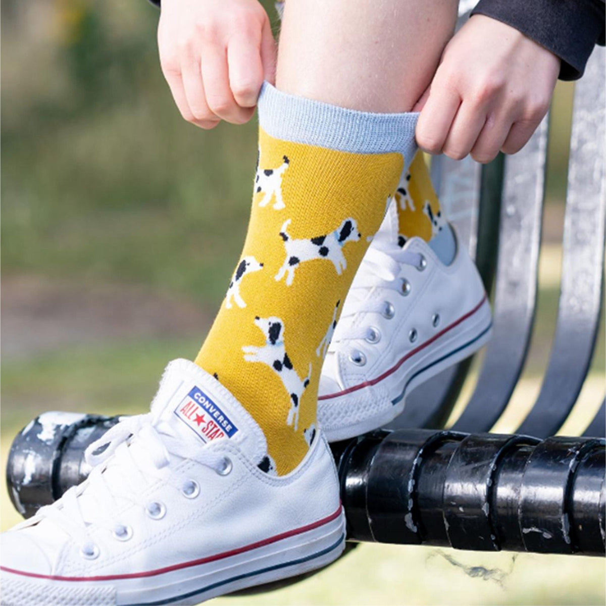 1 Pack Ladies Novelty Yellow Dalmatian Bamboo Socks