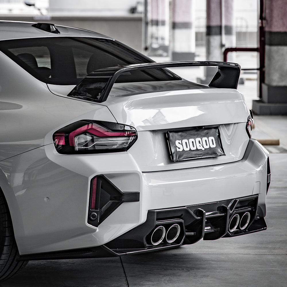 SooQoo BMW G87 M2 Rear Bumper Inserts In Gloss Carbon Fibre