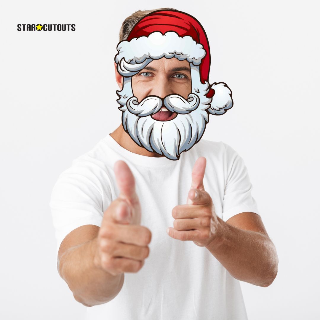 SMP368 Christmas  Santa Claus Father Christmas Open Face  Christmas Six Pack Cardboard Face Masks With Tabs and Elastic