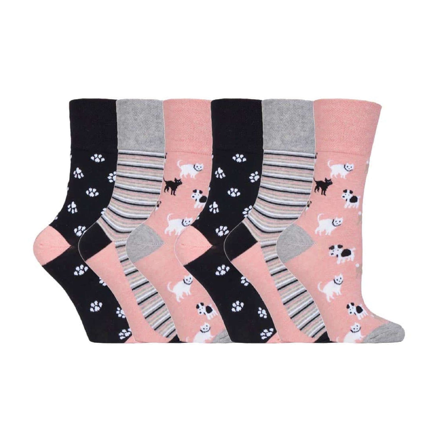 6 Pack Ladies Non Elastic Loose Top Patterned Cotton Rich Socks