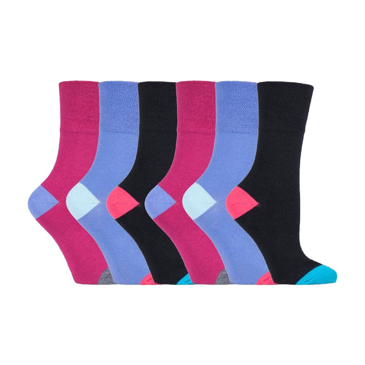 6 Pack Ladies Non Elastic Loose Top Patterned Cotton Rich Socks