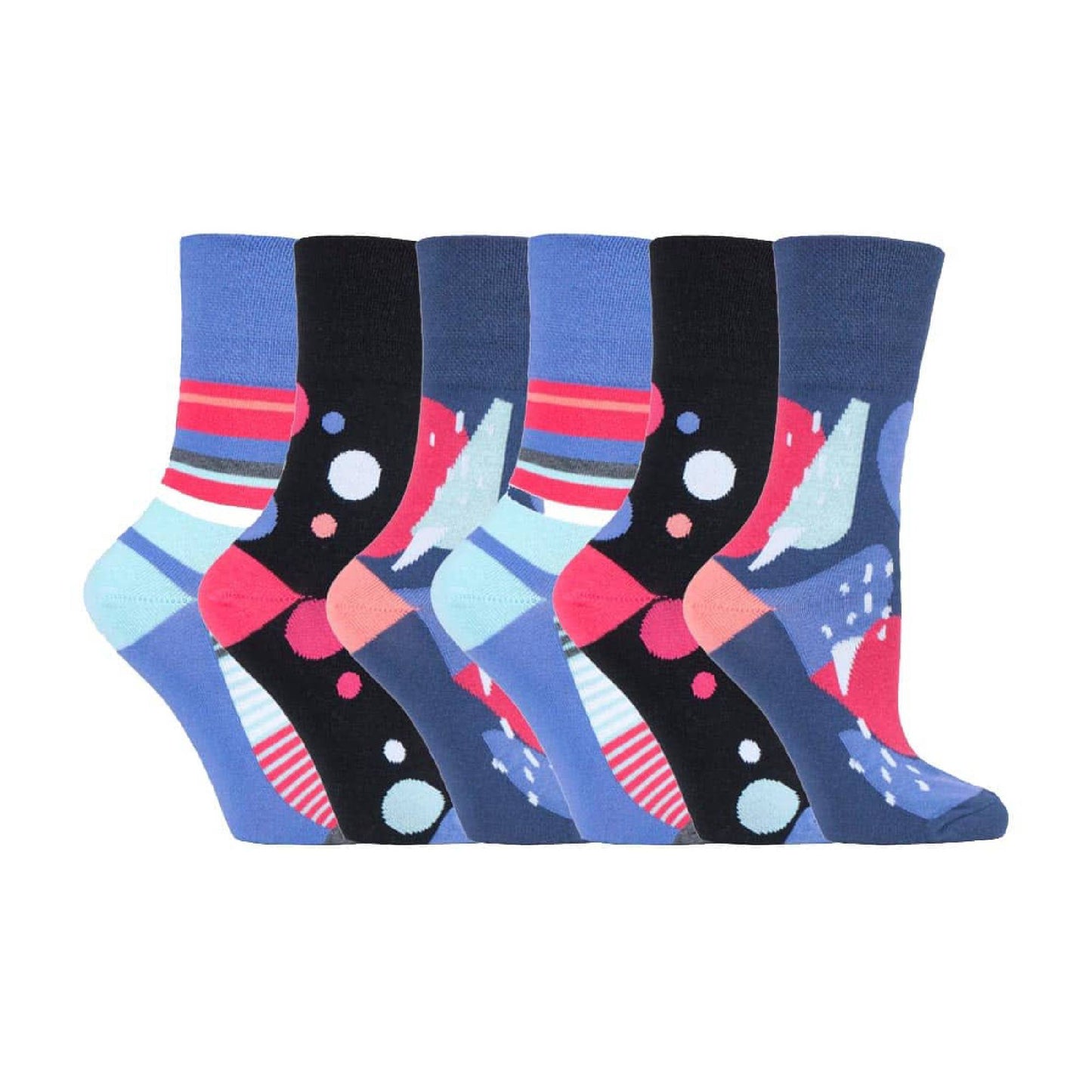 6 Pack Ladies Non Elastic Loose Top Patterned Cotton Rich Socks
