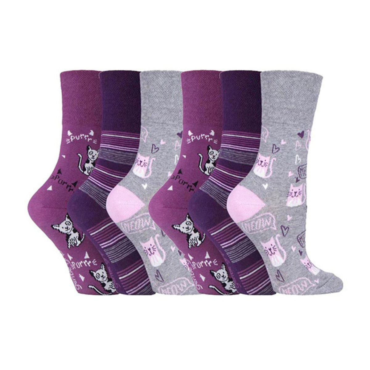 6 Pack Ladies Patterned Cotton Non Elastic Socks
