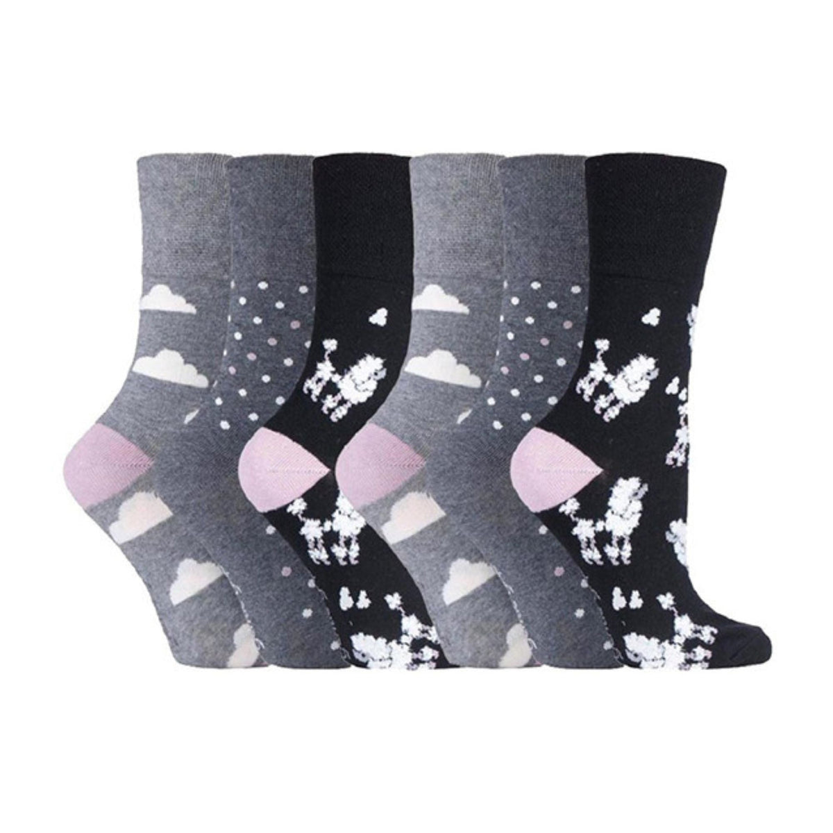 6 Pack Ladies Patterned Cotton Non Elastic Socks