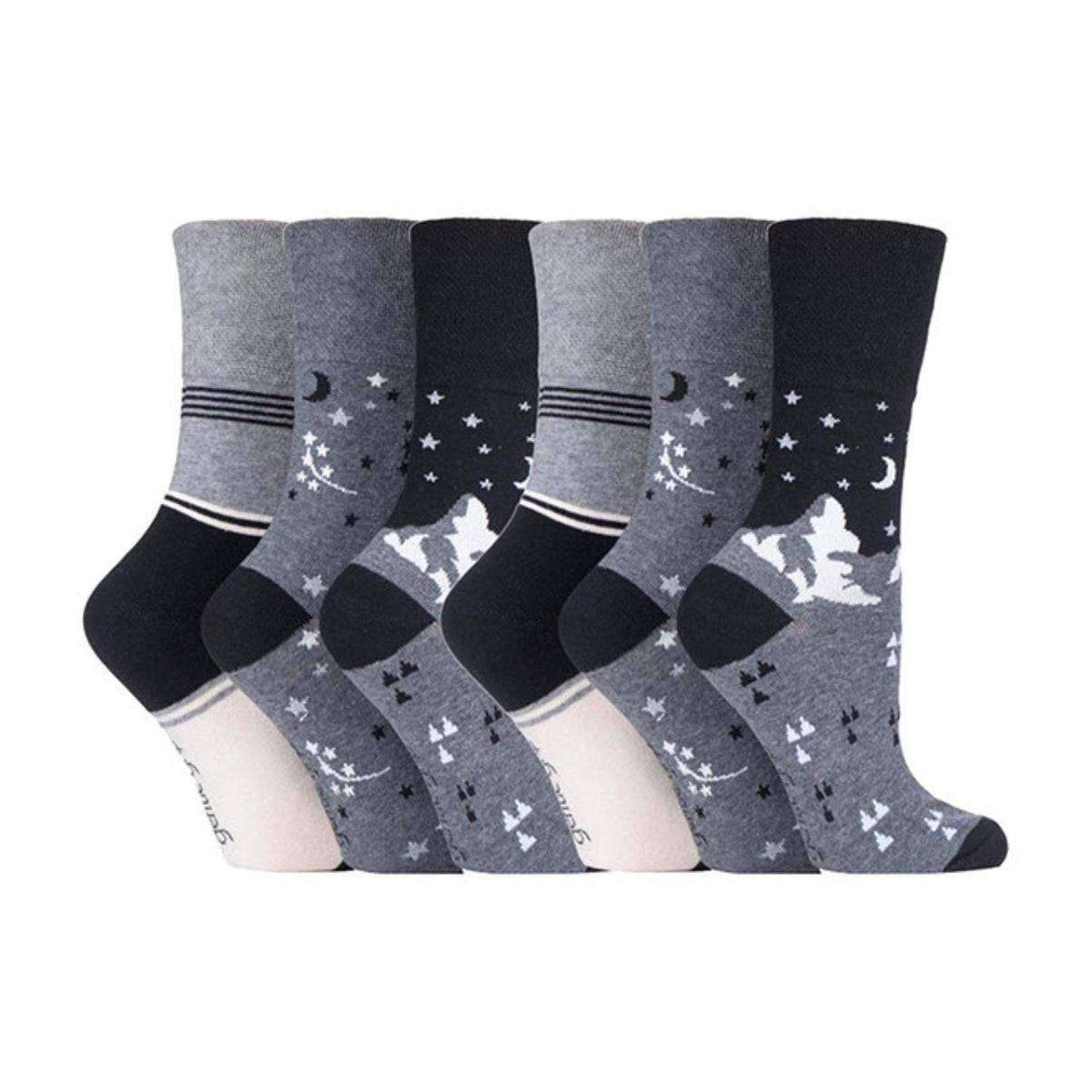 6 Pack Ladies Patterned Cotton Non Elastic Socks