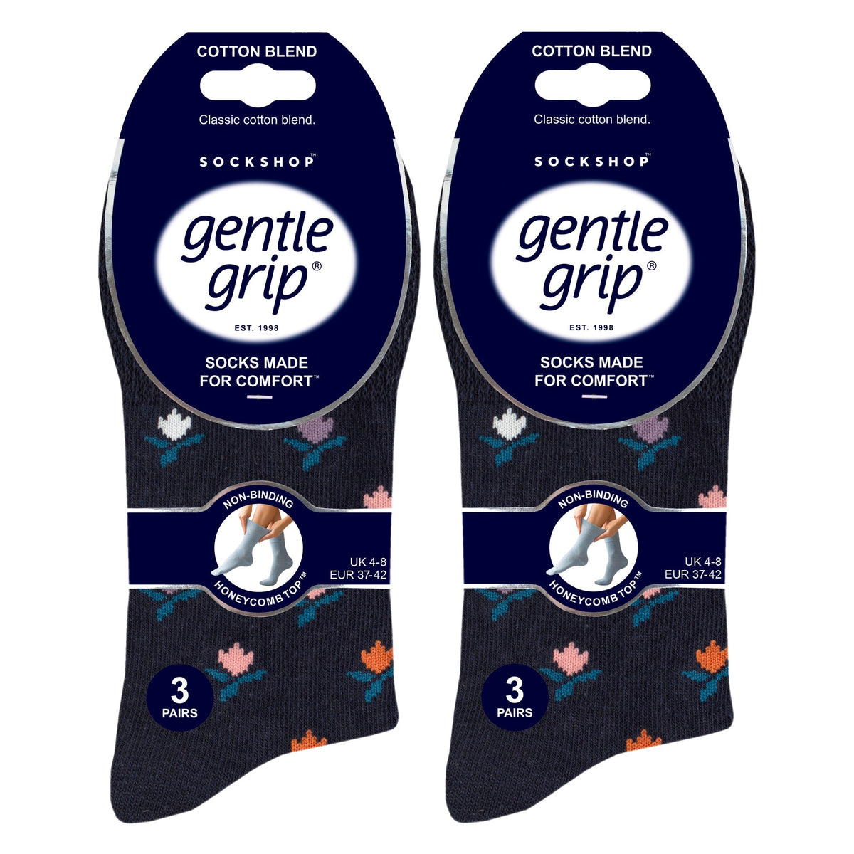 6 Pack Ladies Patterned Cotton Non Elastic Socks