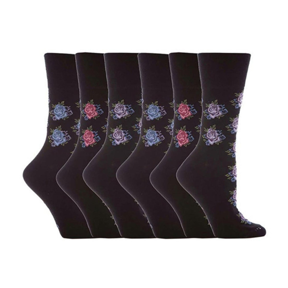 6 Pack Ladies Non Elastic Floral Patterned Cotton Socks