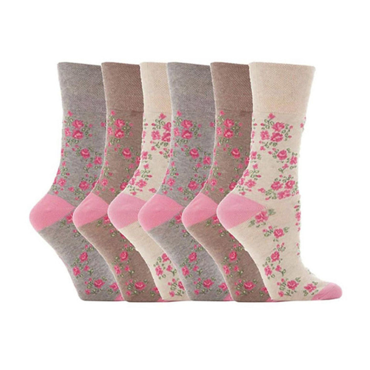 6 Pack Ladies Non Elastic Floral Patterned Cotton Socks