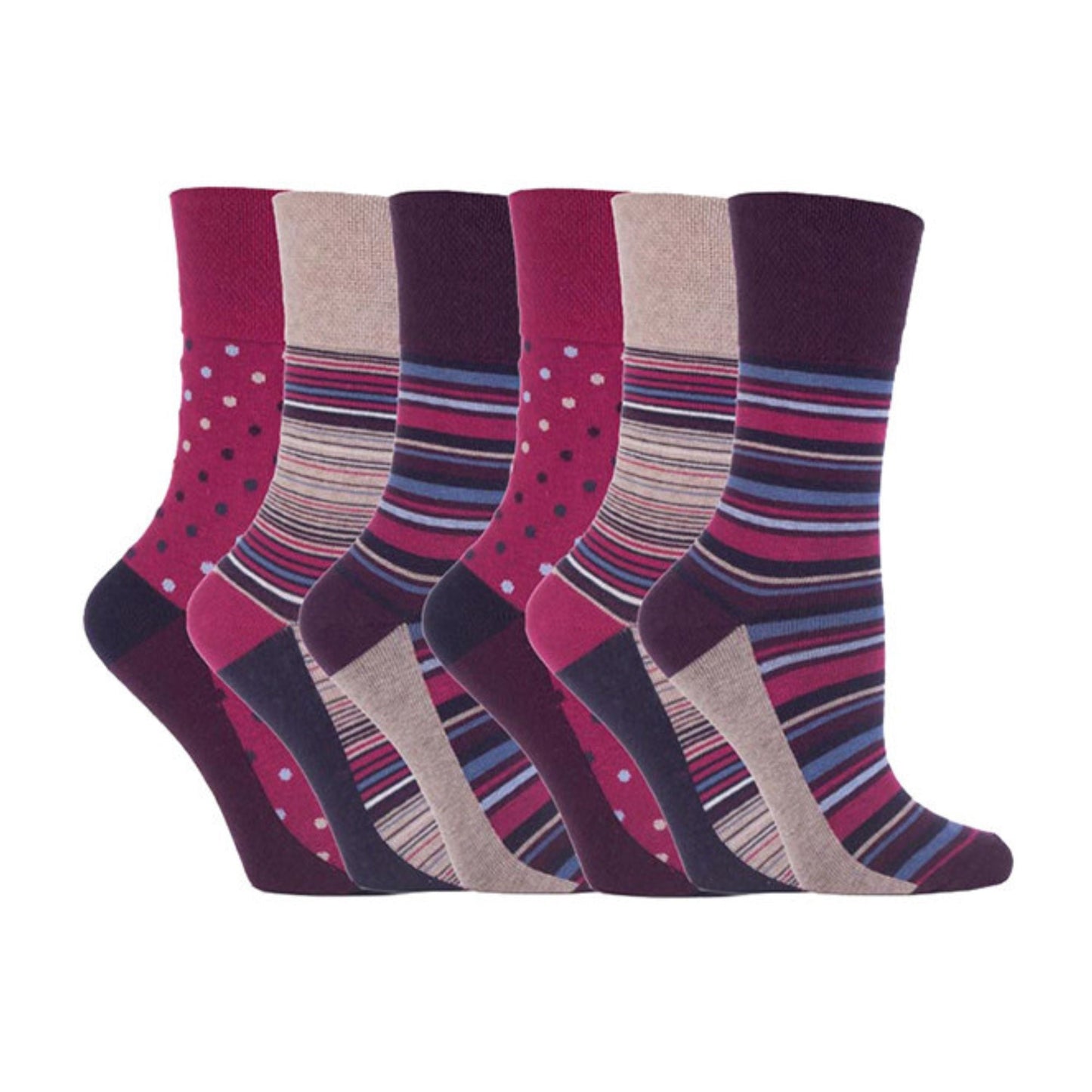 6 Pack Ladies Non Elastic Patterned Cotton Socks for Poor Circulation