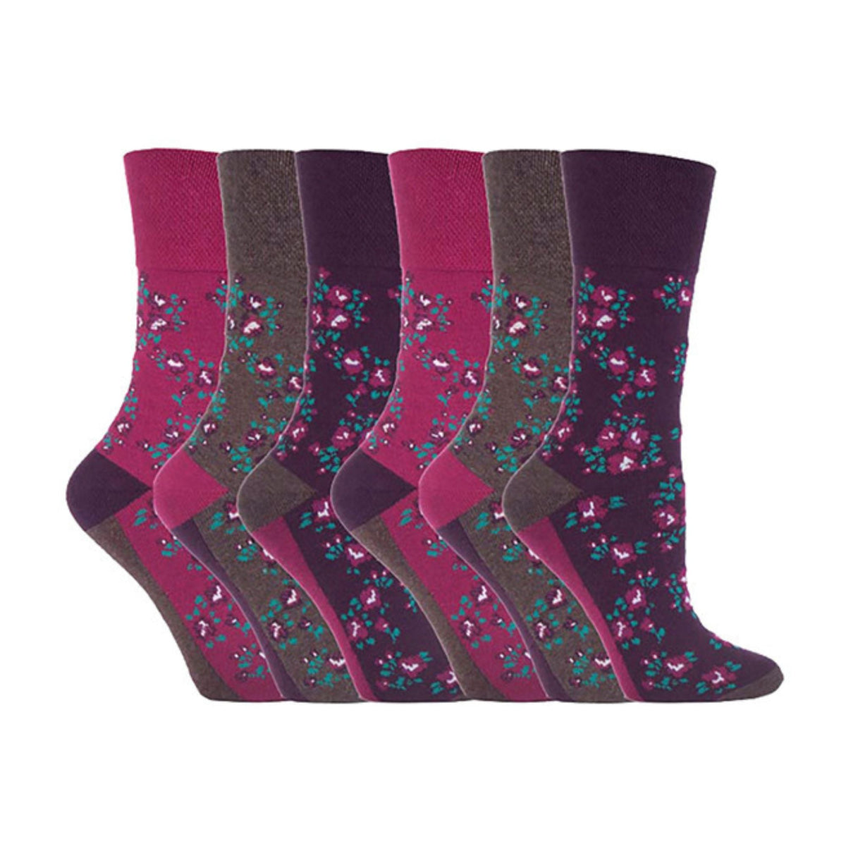 6 Pack Ladies Non Elastic Floral Patterned Cotton Socks