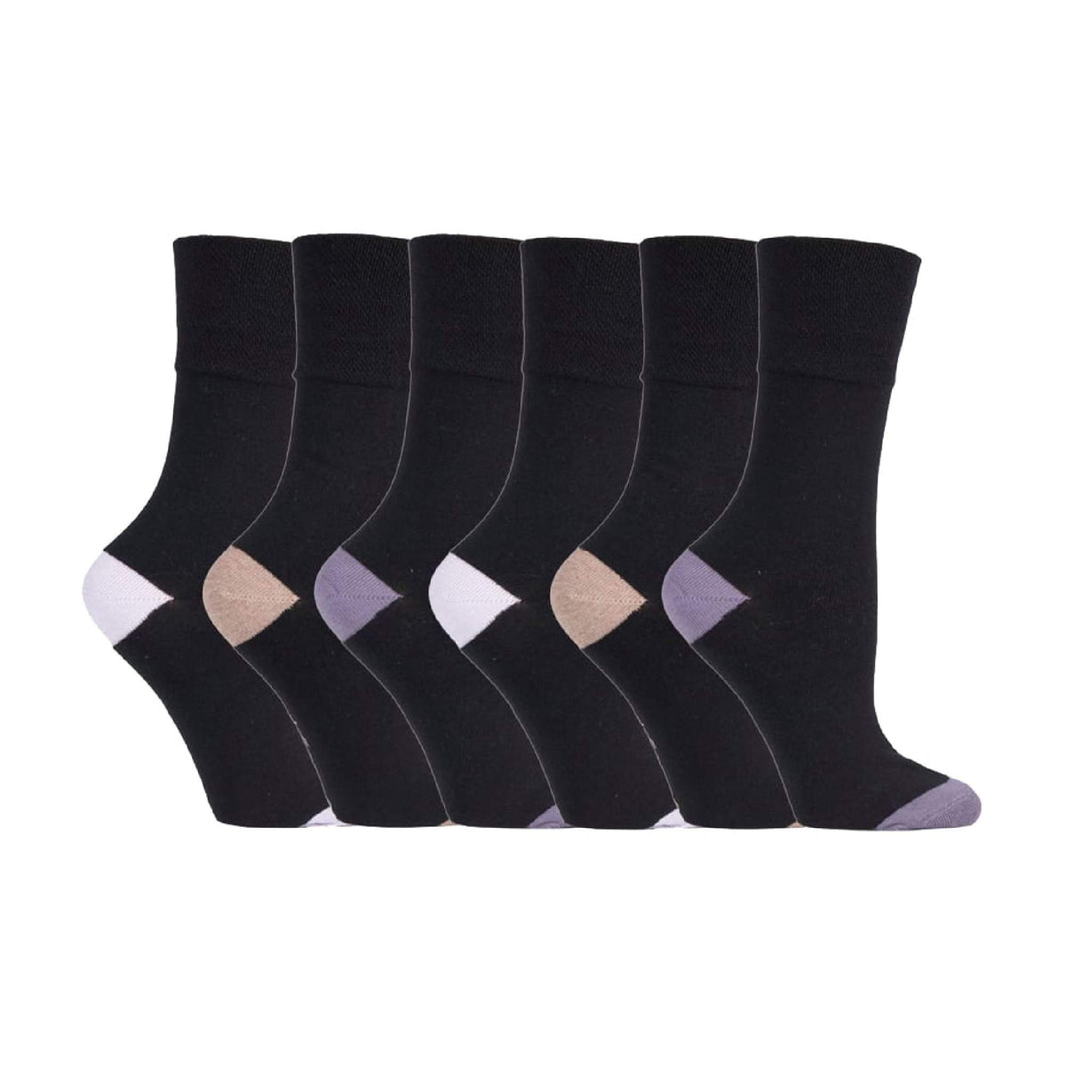 6 Pack Ladies Non Elastic Contrast Heel & Toe Cotton Socks