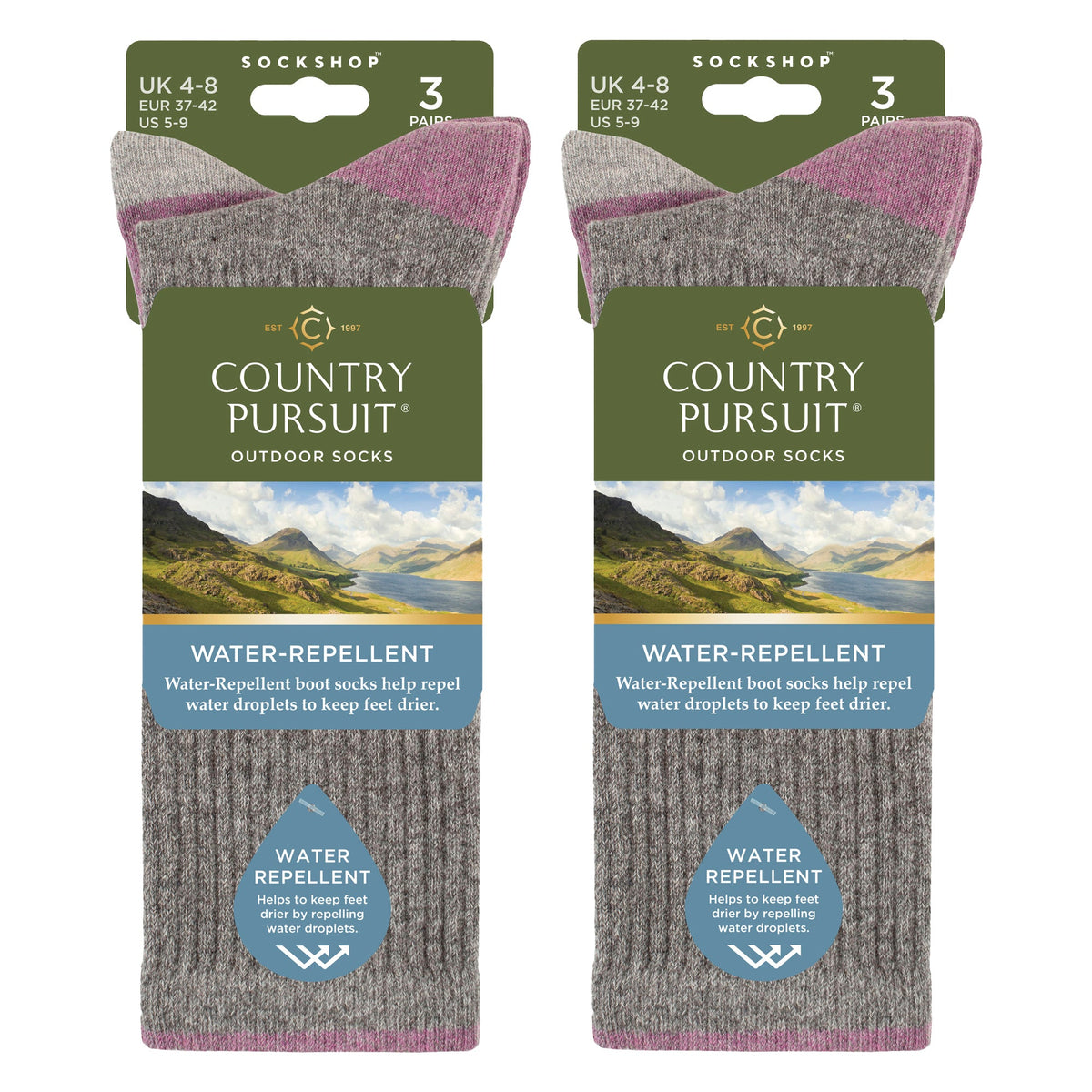 6 Pairs Ladies Water Repellent Midweight Outdoor Socks for Hiking & Walking