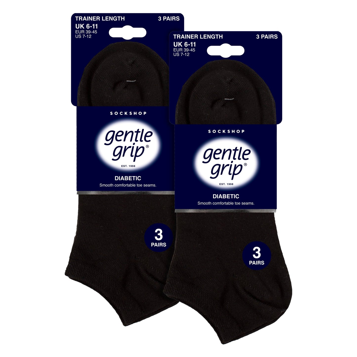 6 Pack Mens Diabetic Trainer Socks | Loose Top Wide Ankle Socks