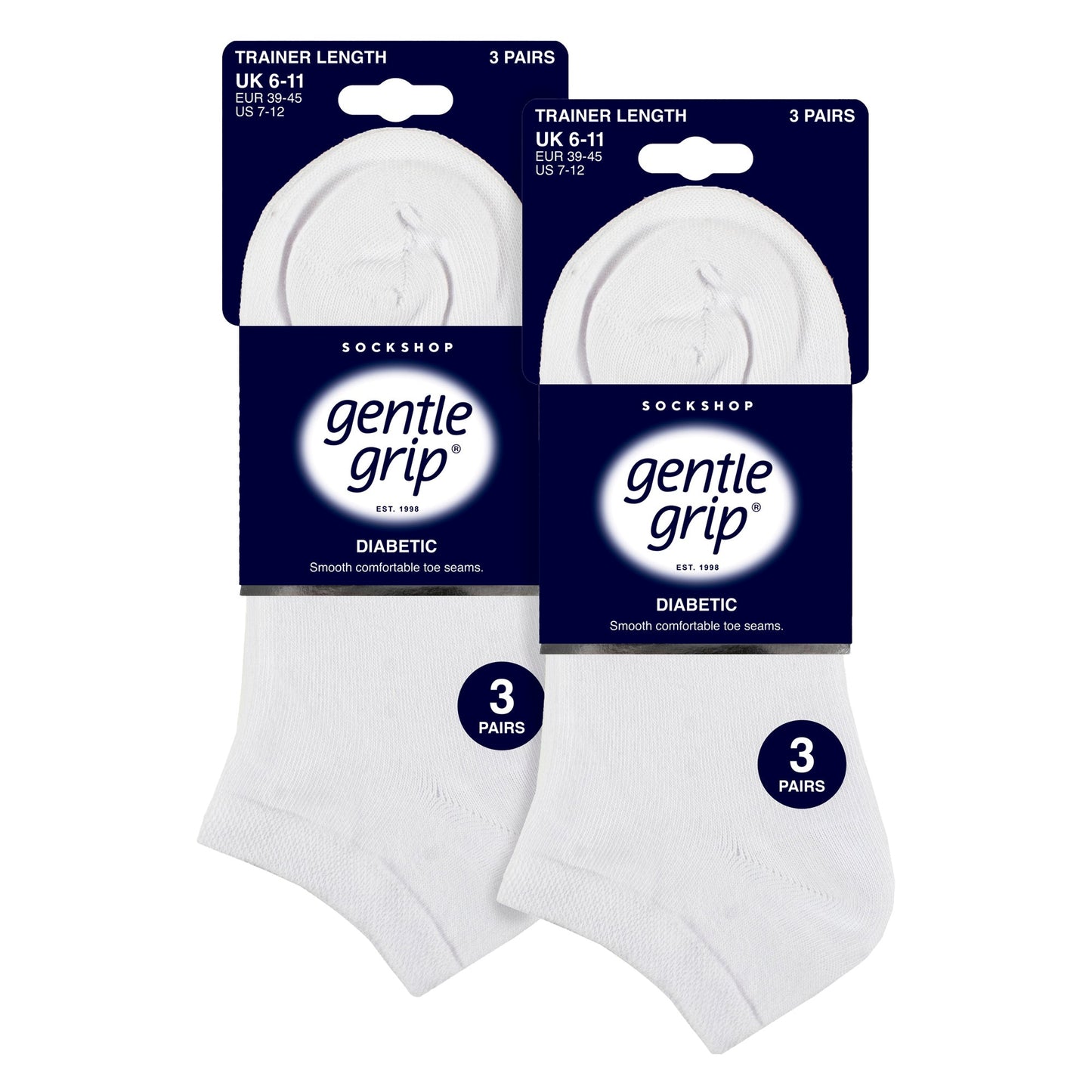 6 Pack Mens Diabetic Trainer Socks | Loose Top Wide Ankle Socks