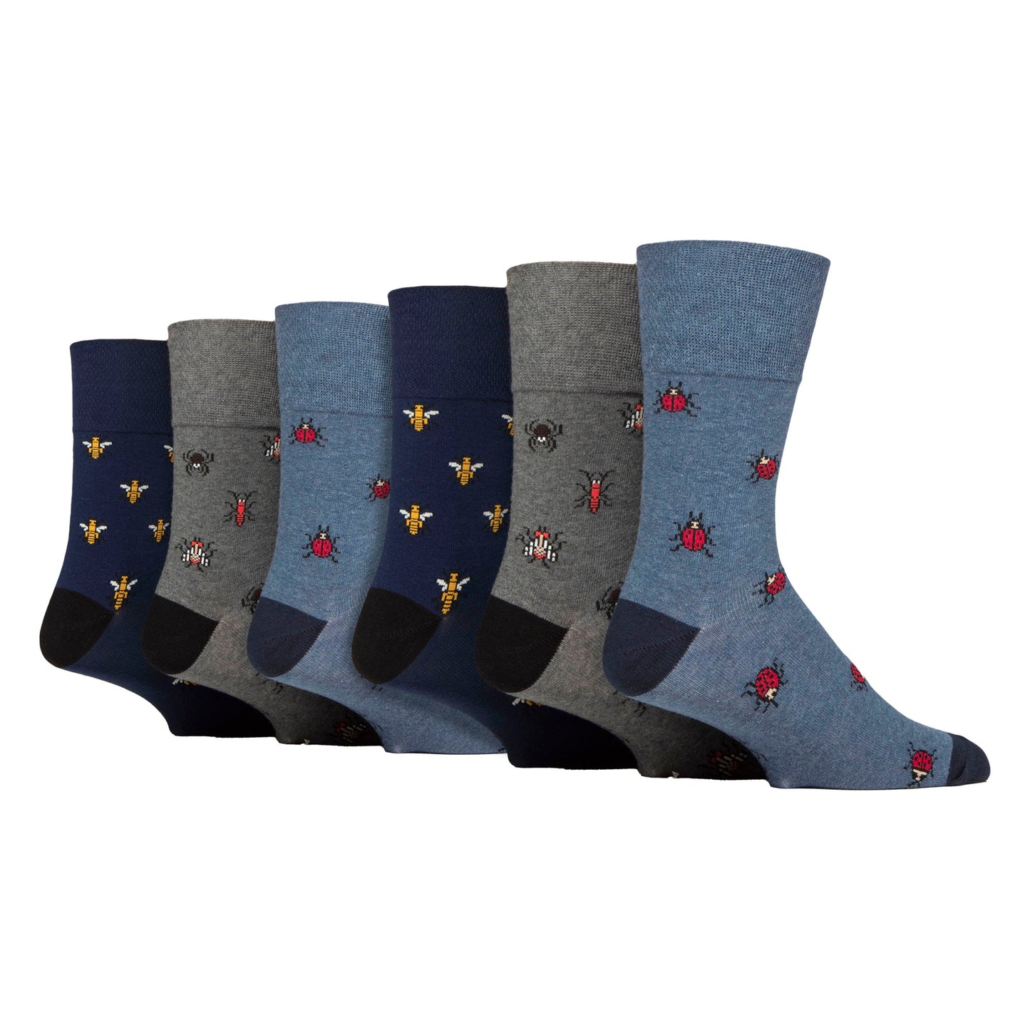 6 Pairs Mens  NON ELASTIC Cotton Rich Novelty Patterned Socks