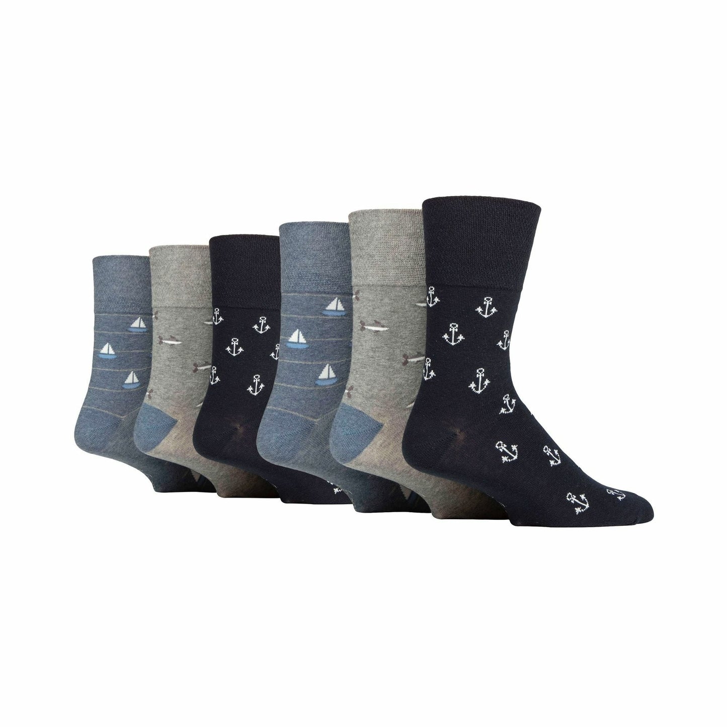 6 Pack Mens Non Elastic Loose Top Patterned Socks