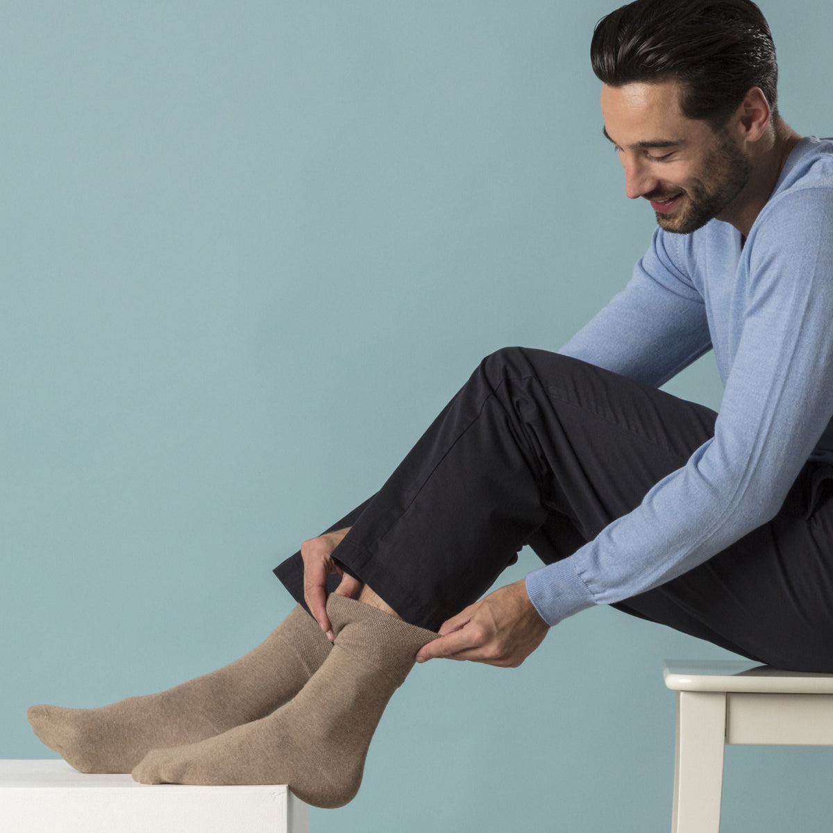 6 Pack Mens Loose Top Plain Coloured Cotton Socks