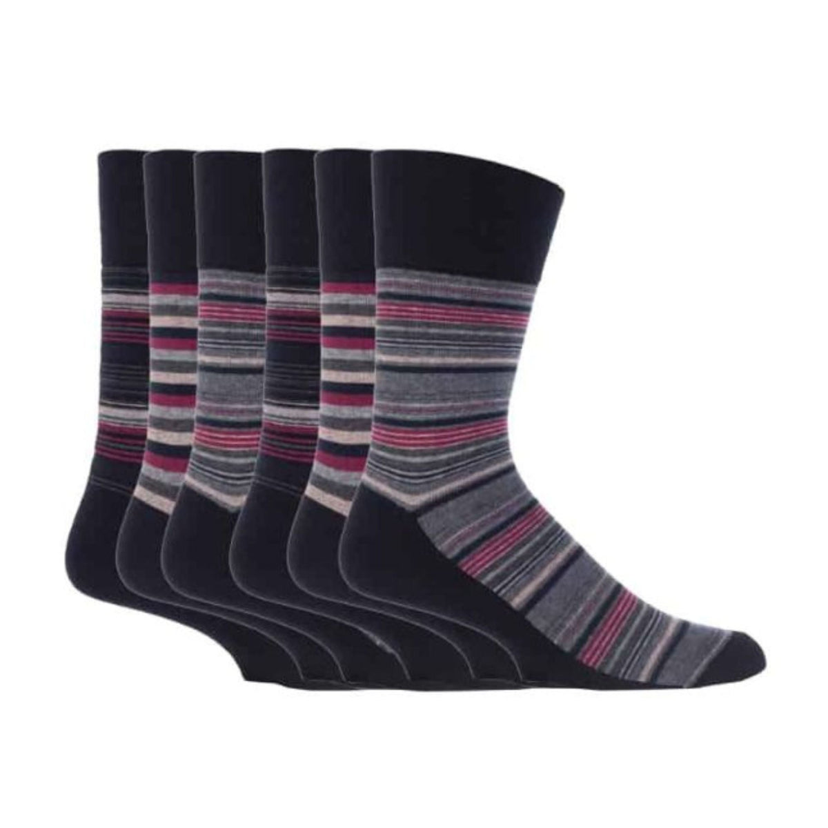6 Pack Mens Non Elastic Stripe Patterned Cotton Socks