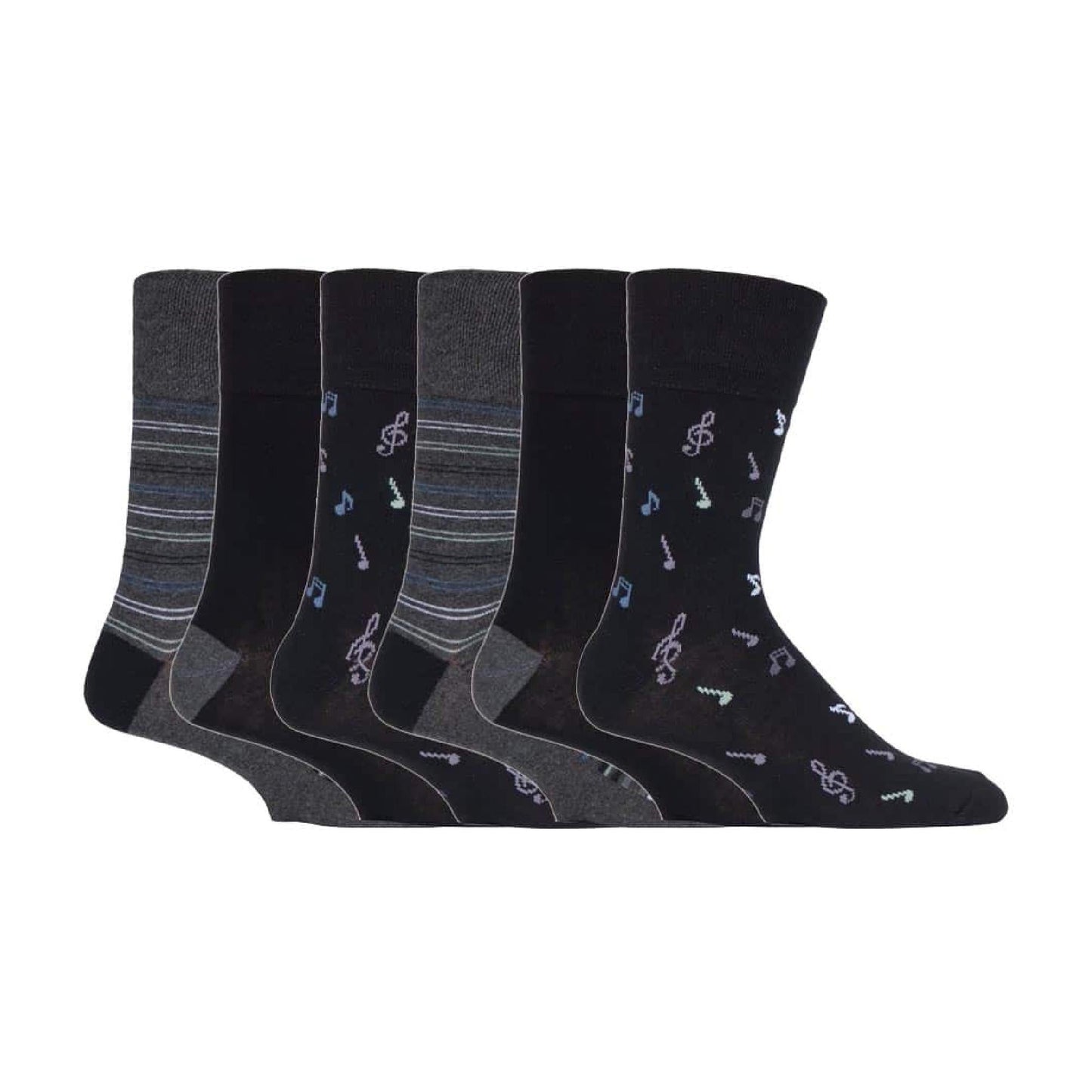 6 Pack Mens Non Elastic Loose Top Patterned Socks