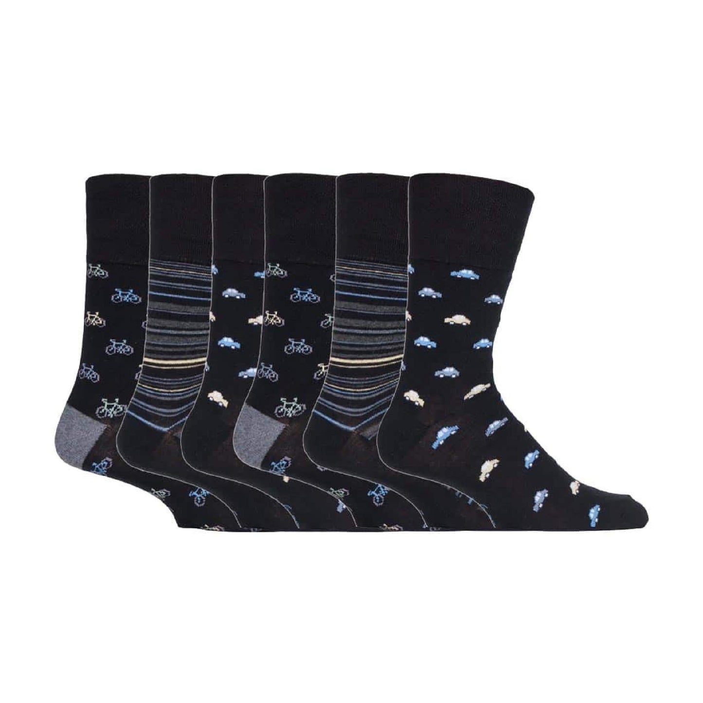 6 Pack Mens Non Elastic Loose Top Patterned Socks