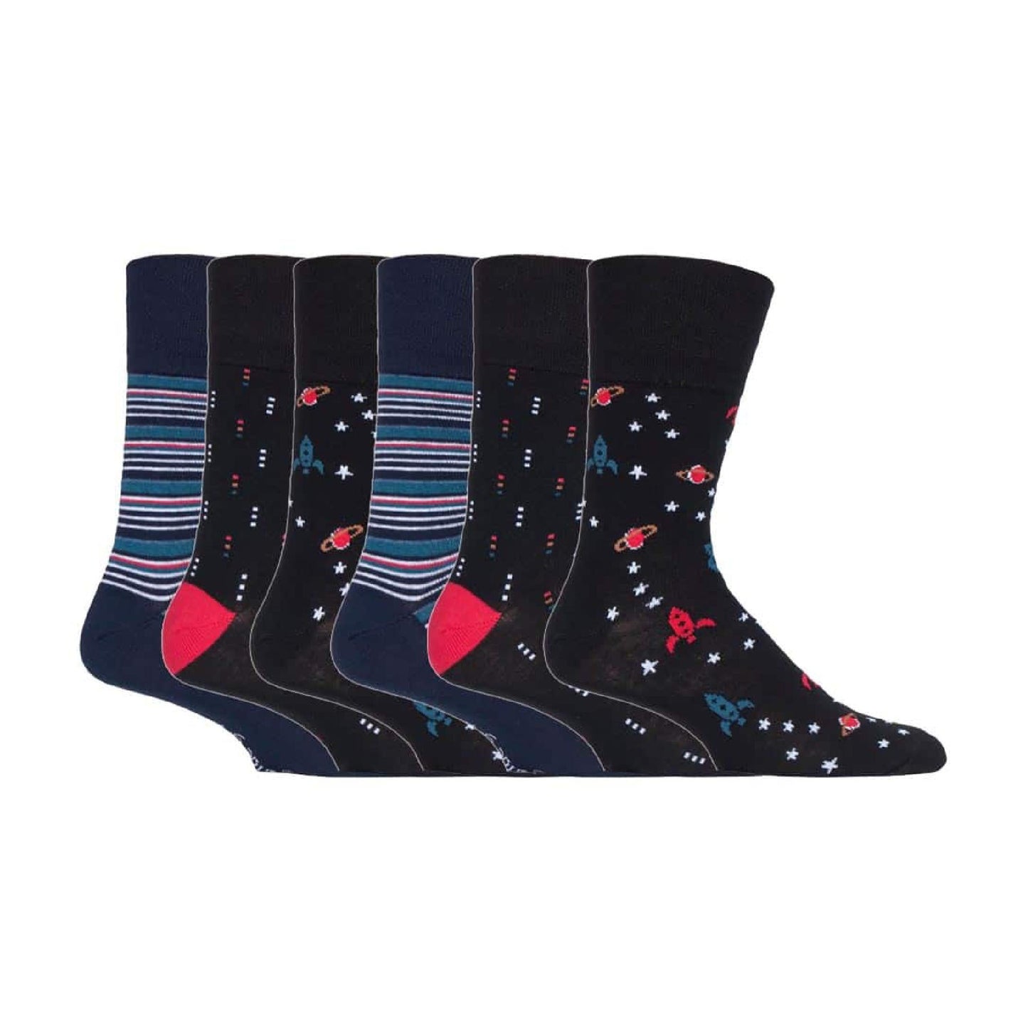 6 Pack Mens Non Elastic Loose Top Patterned Socks