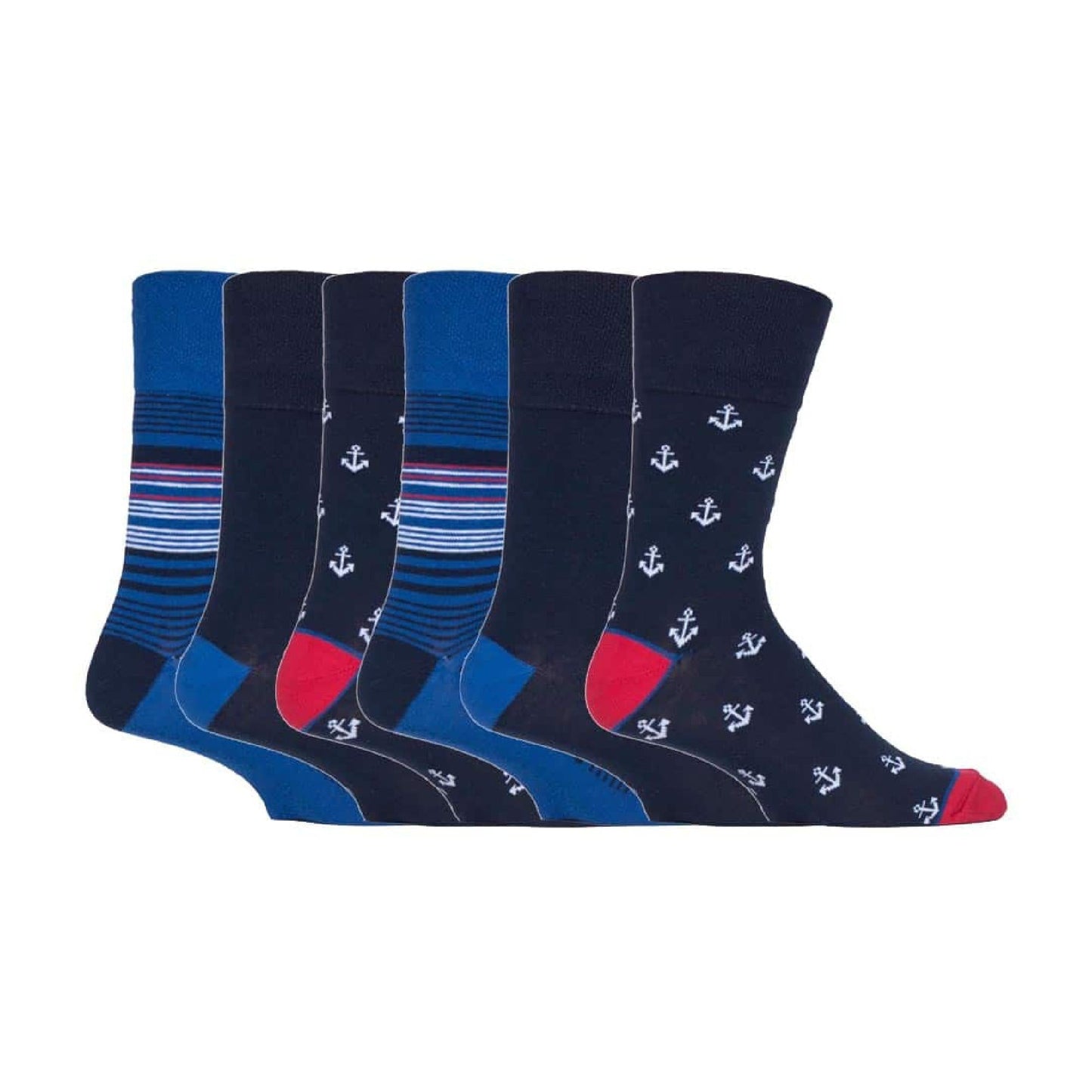 6 Pack Mens Non Elastic Loose Top Patterned Socks
