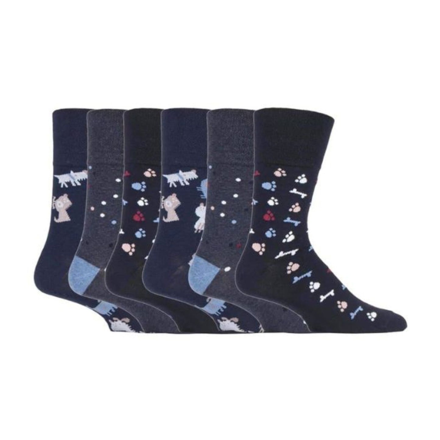 6 Pack Mens Non Elastic Loose Top Patterned Socks