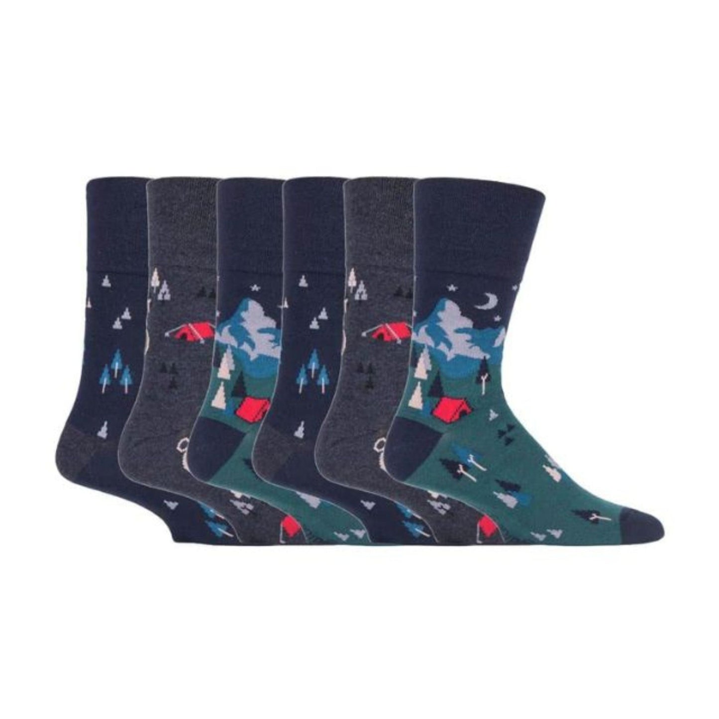 6 Pack Mens Non Elastic Loose Top Patterned Socks