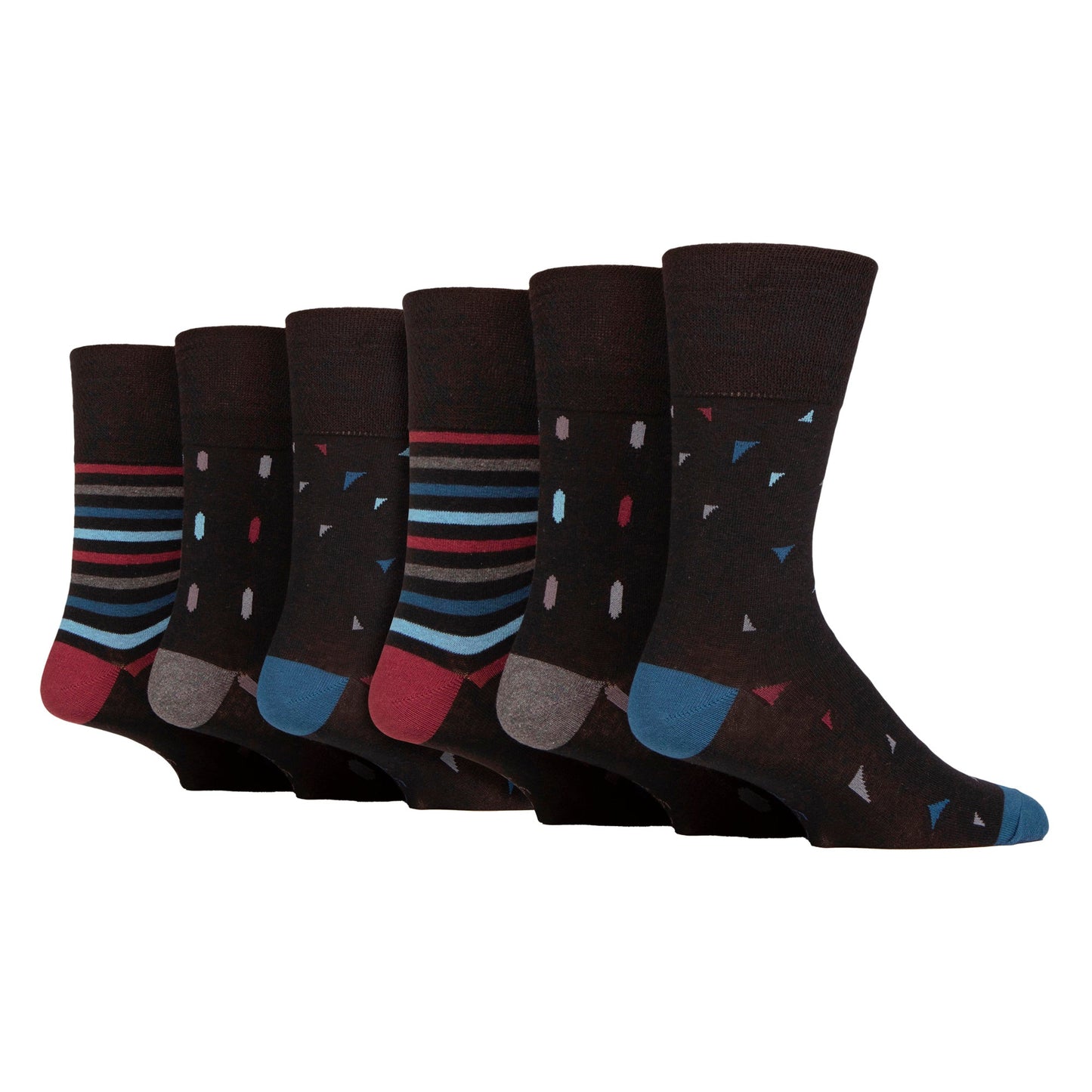 6 Pack Mens Non Elastic Loose Top Patterned Socks