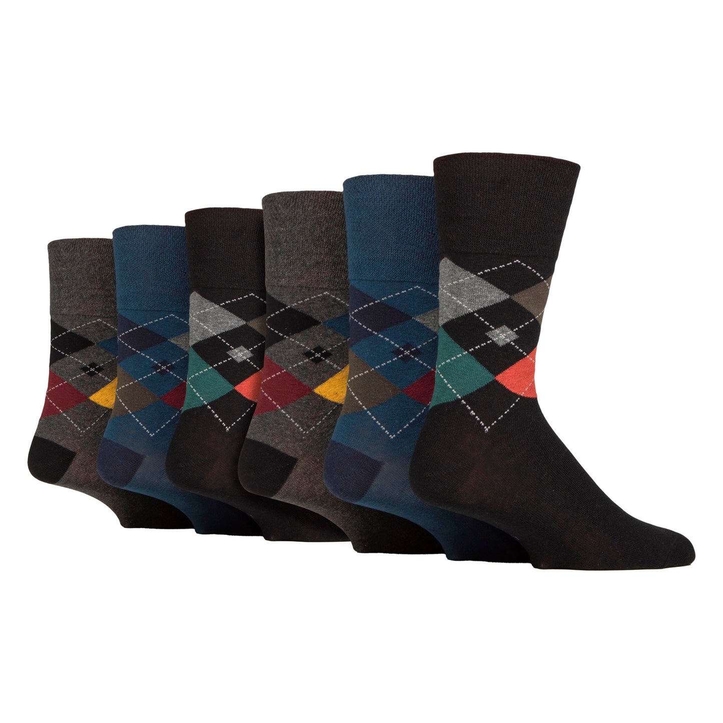 6 Pack Mens Non Elastic Loose Top Patterned Socks