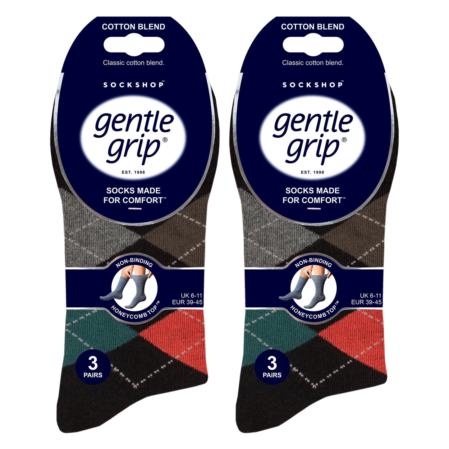 6 Pack Mens Non Elastic Loose Top Patterned Socks