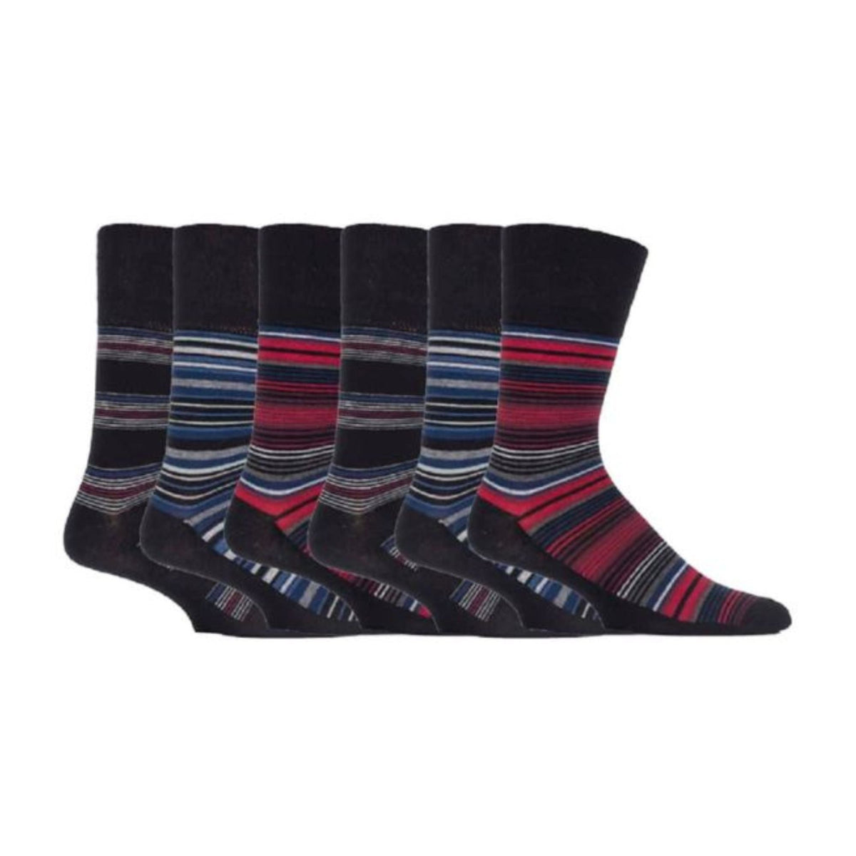 6 Pack Mens Non Elastic Stripe Patterned Cotton Socks