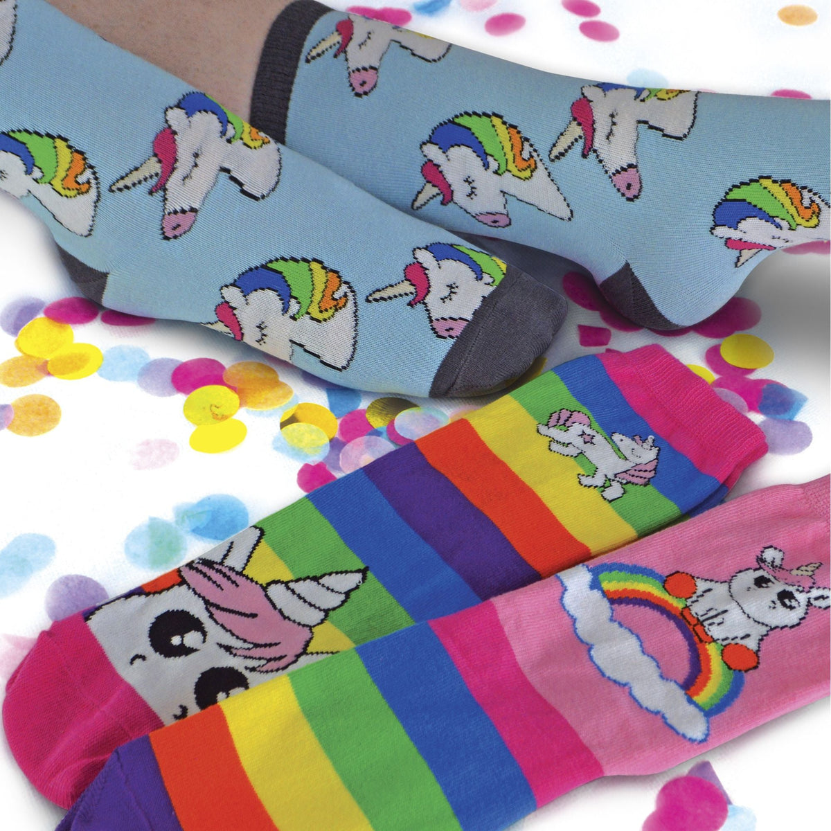 3 Pack Ladies Striped Colourful Novelty Rainbow Unicorn Socks