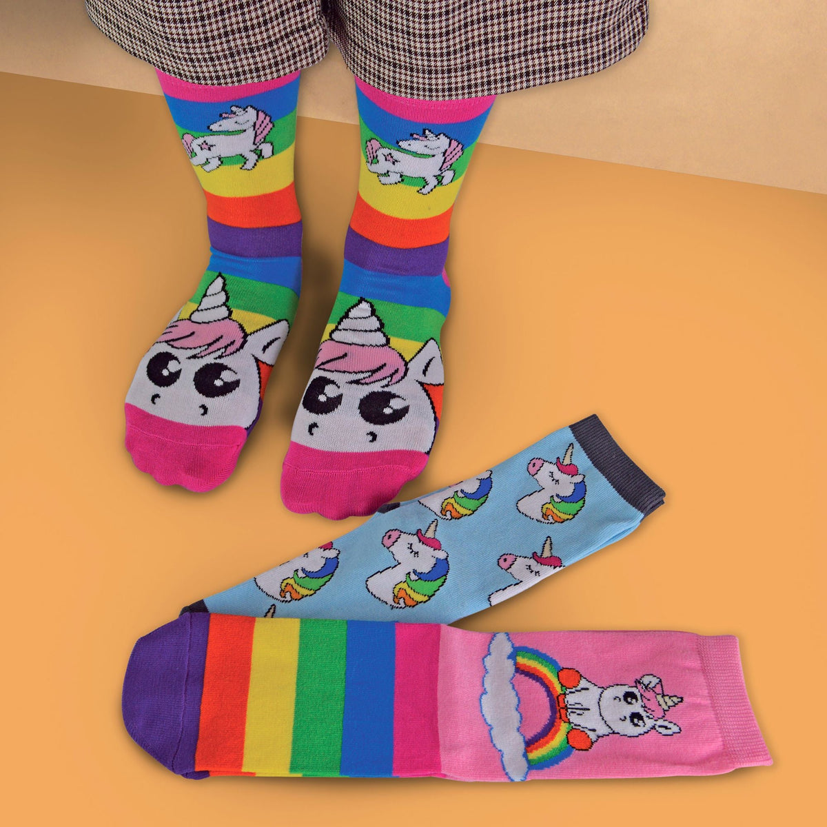 3 Pack Girls Soft Cotton Unicorn Striped Rainbow Design Socks