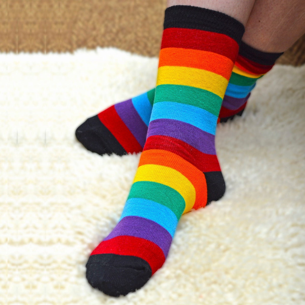 3 Pack Boys & Girls Striped Rainbow Design Casual Cotton Socks