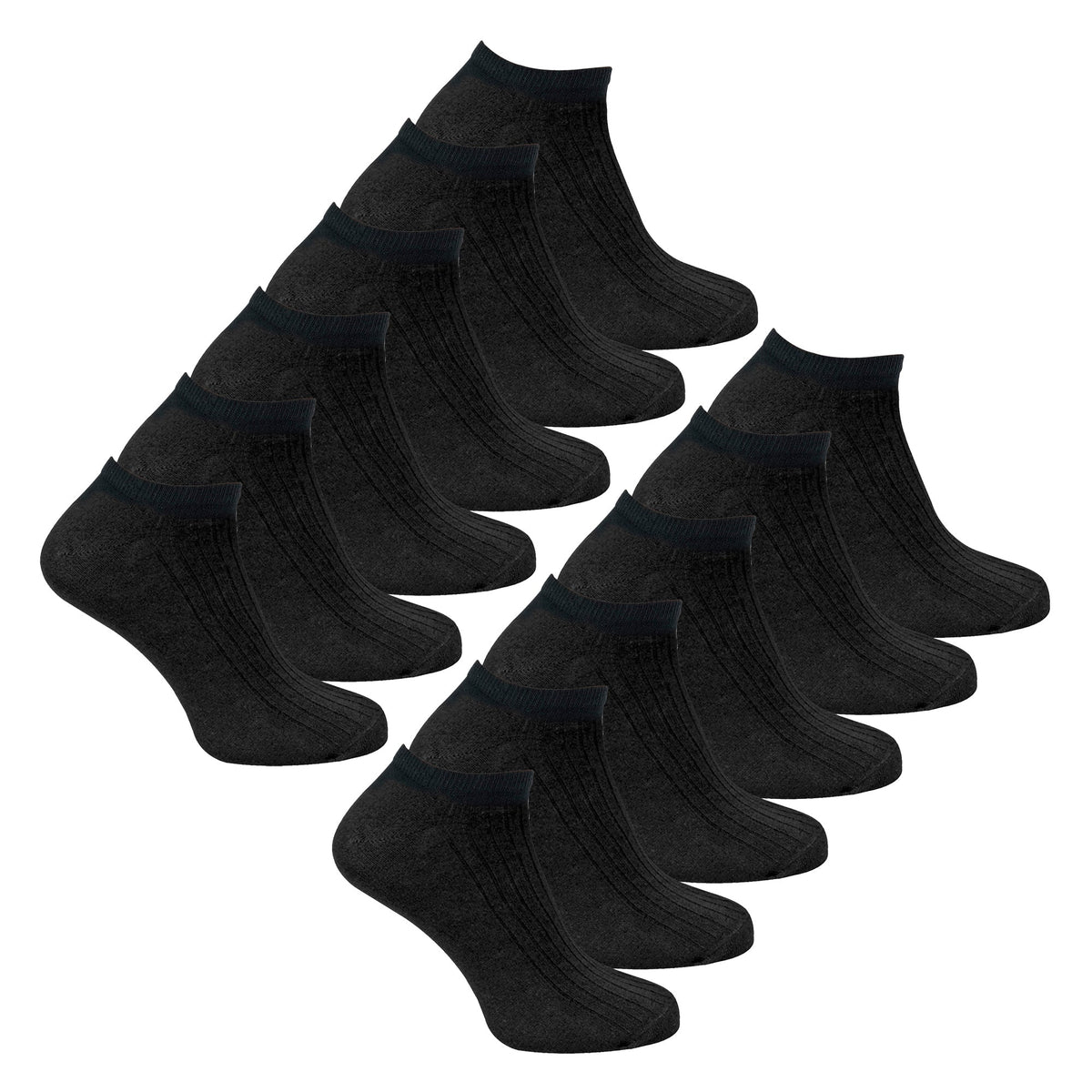 12 Pack Kids 100% Cotton Trainer Socks