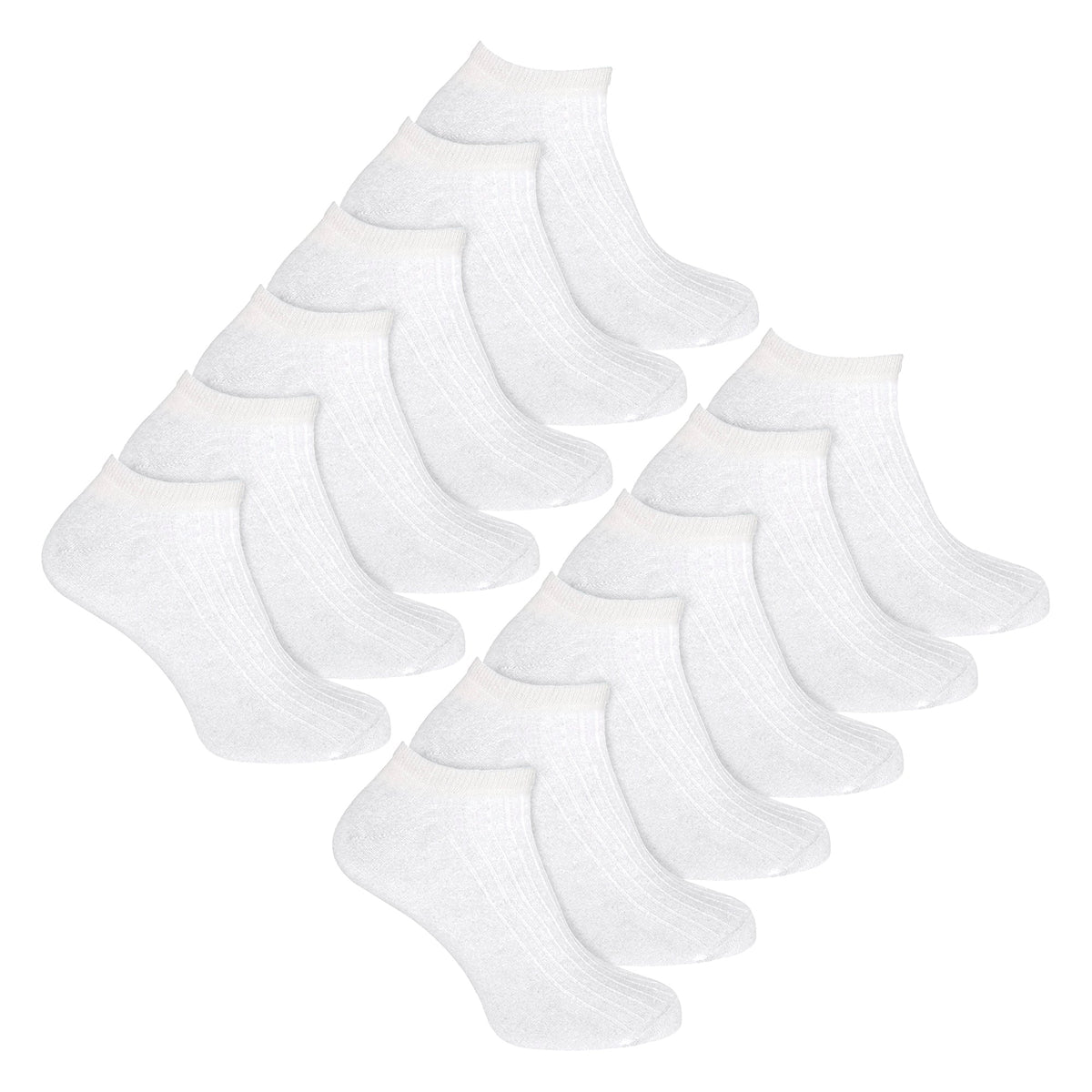 12 Pack Kids 100% Cotton Trainer Socks