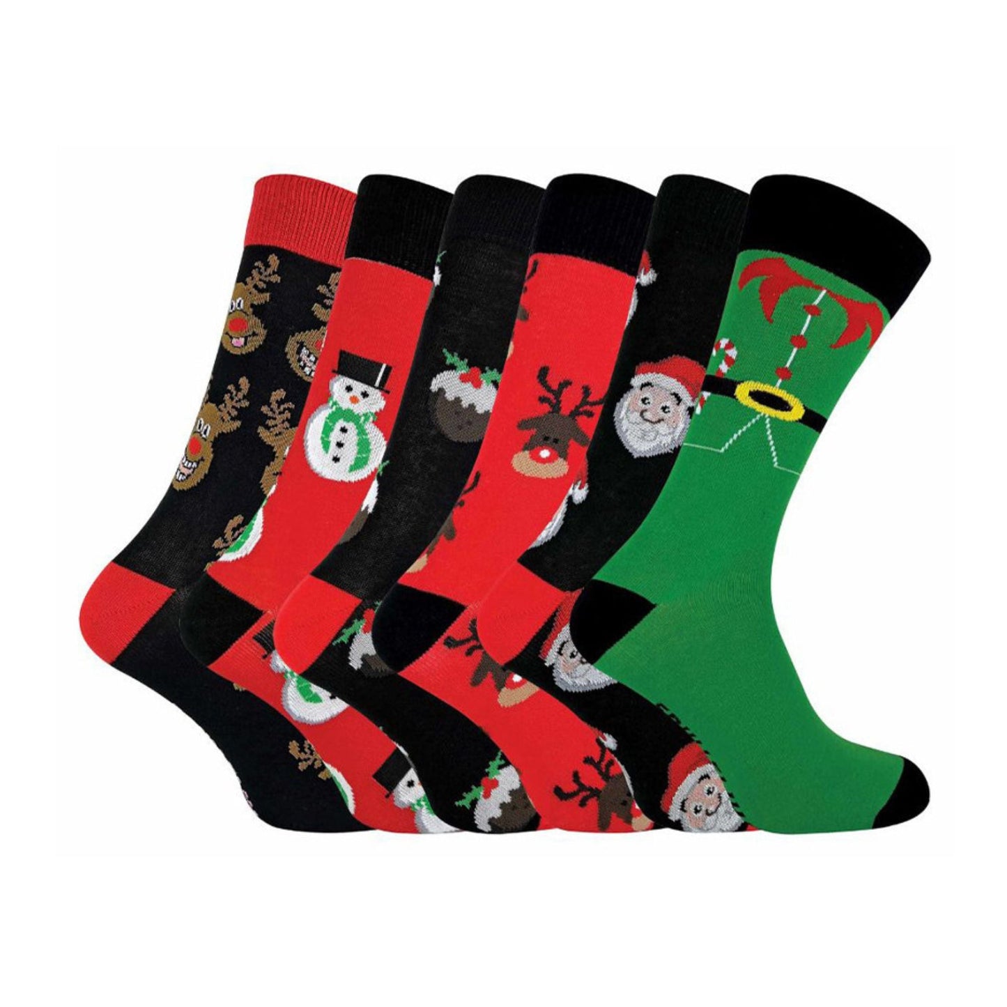 6 Pack Mens Cotton Rich Novelty Design Christmas Socks