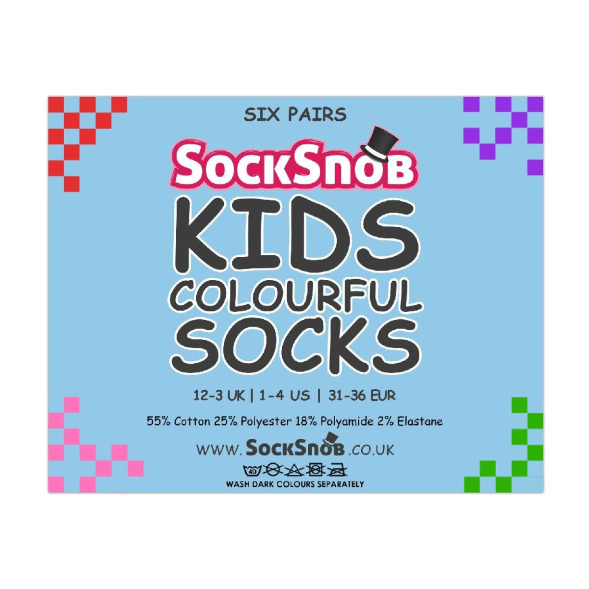 6 Pack Kids Plain Solid Coloured Cotton Socks
