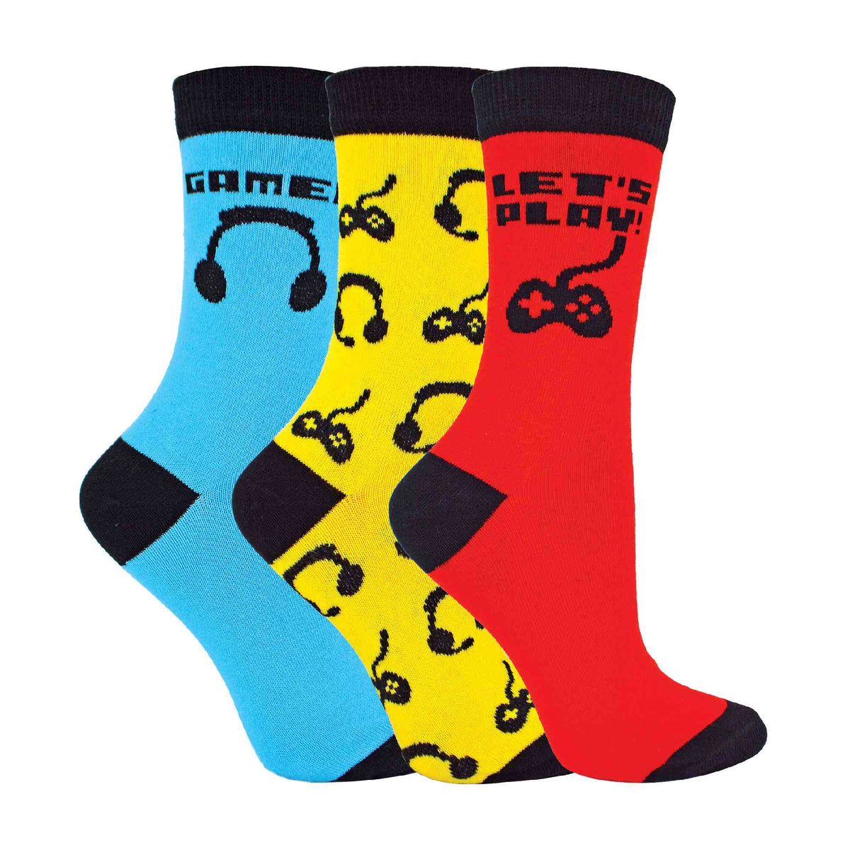 3 Pack Girls & Boys Novelty Video Gaming Socks (2 Sizes)
